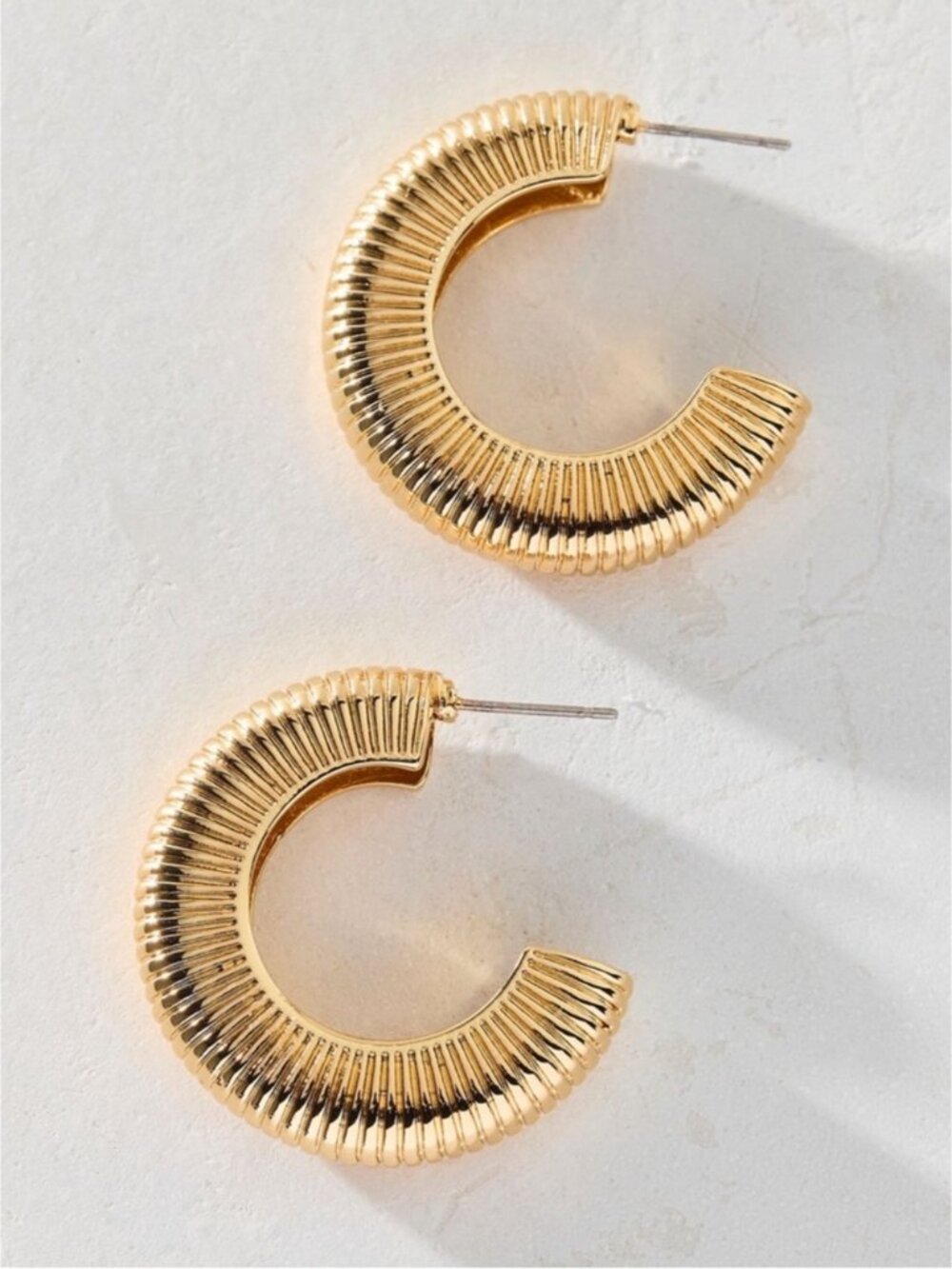 New! James Classic Gold Ribbed Medium Hoops Earrings